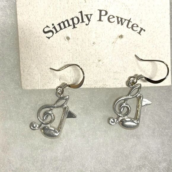 Music earrings-Simply Pewter treble clef & 8th note.  Beautiful polished pewter - Picture 3 of 5